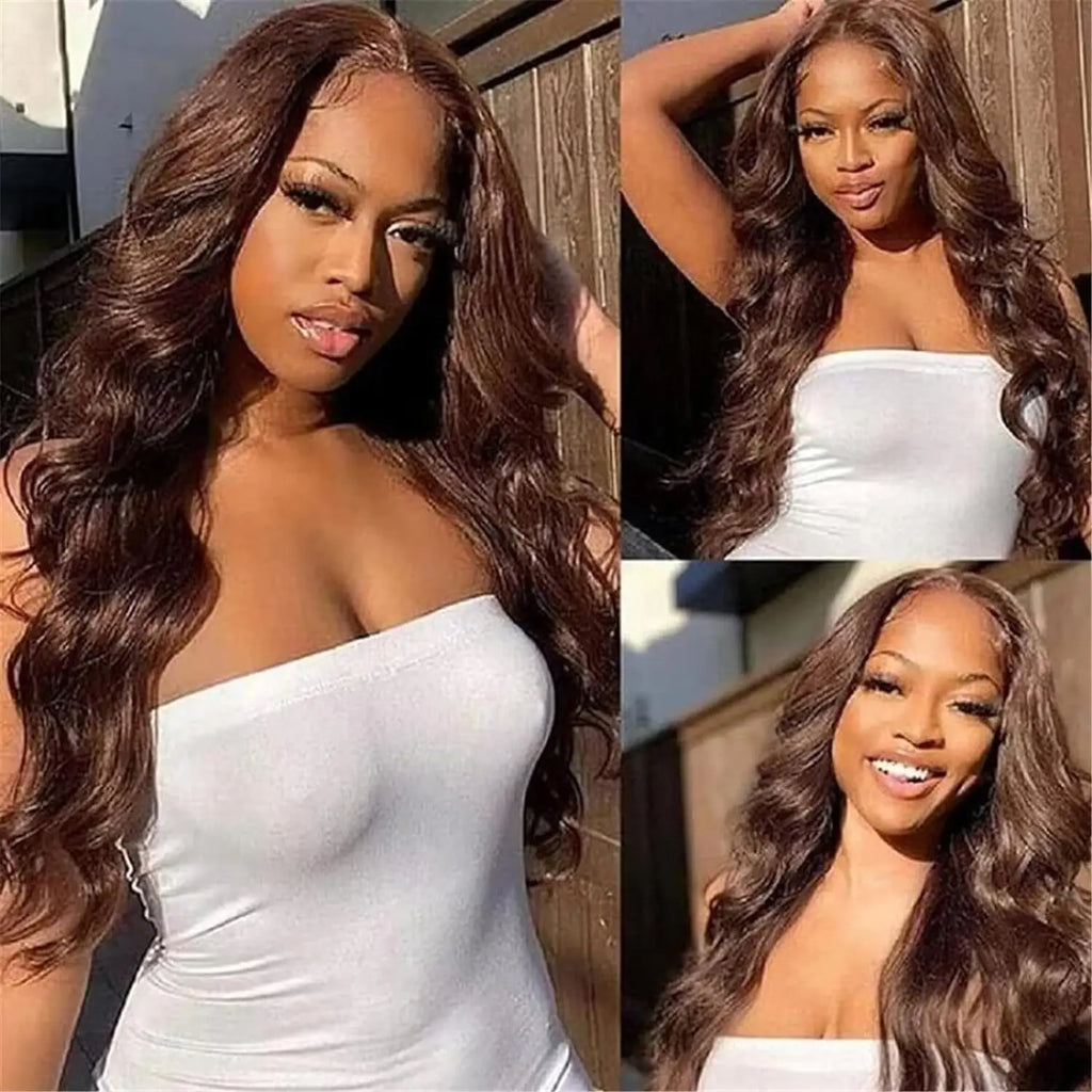 Body Wave Chocolate Brown Lace Front Wigs Human Hair Pre Plucked Brazilian Brown Virgin Hair Glueless HD Frontal Wig For Women