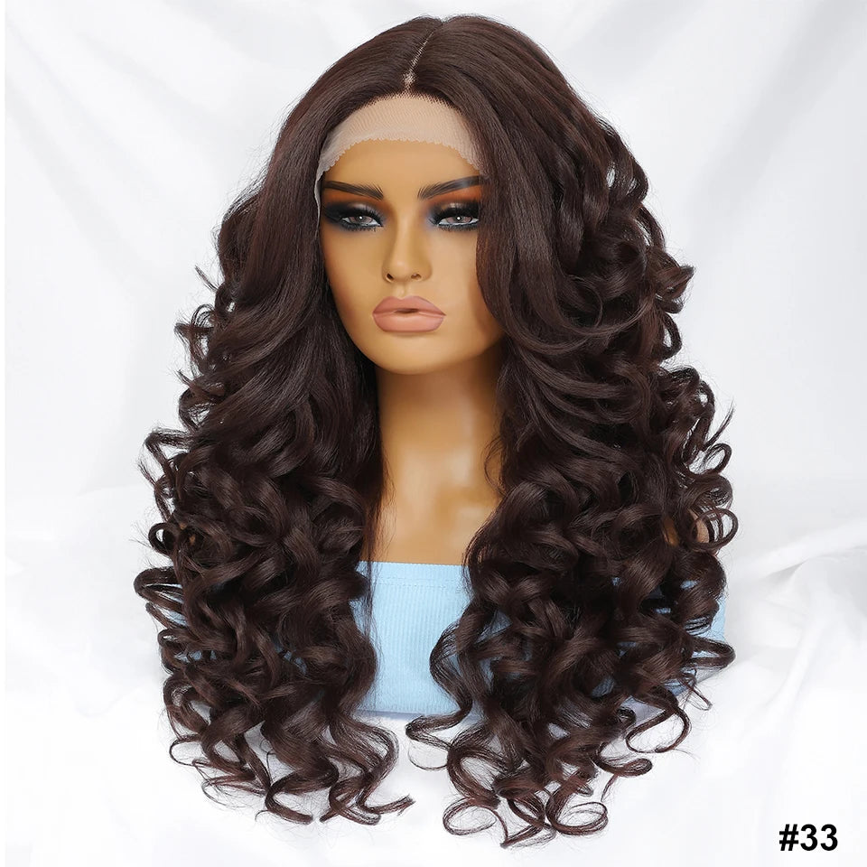 Wholesale Mixed Color HD Frontal Lace Synthetic Hair Wigs Curly Wave Black Brown for Daily Use for Black Women