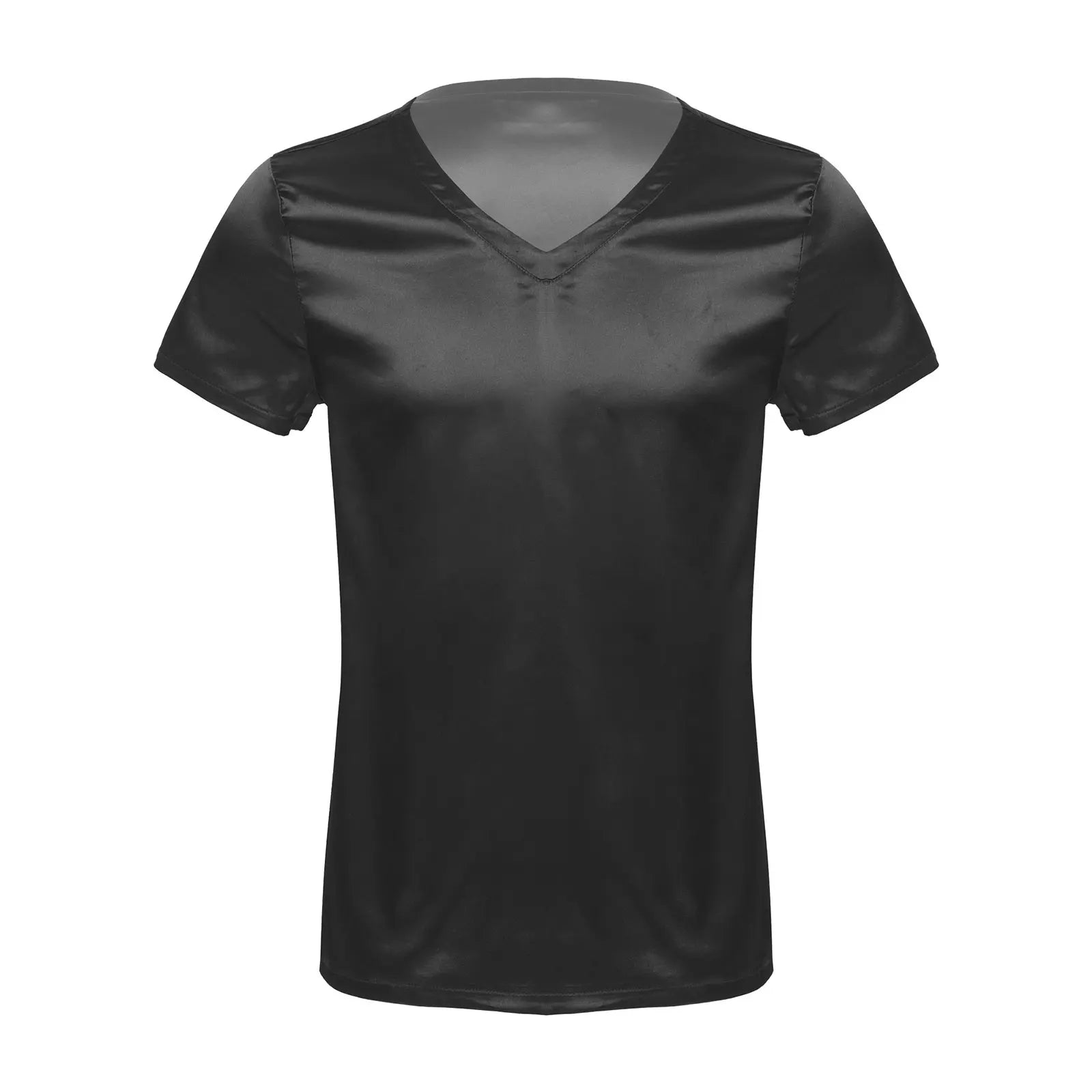Mens Male Clothing V Neck Short Sleeve Satin Casual Comfortable T-Shirt Loose Pajamas Tops Loungewear Sleepwear Nightwear