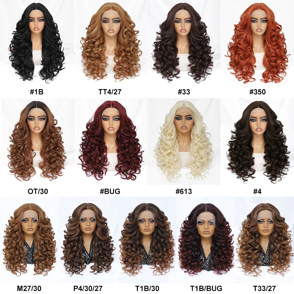 Wholesale Mixed Color HD Frontal Lace Synthetic Hair Wigs Curly Wave Black Brown for Daily Use for Black Women