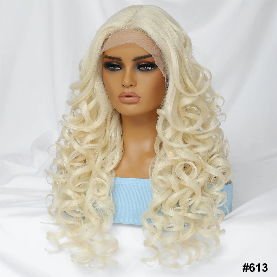 Wholesale Mixed Color HD Frontal Lace Synthetic Hair Wigs Curly Wave Black Brown for Daily Use for Black Women