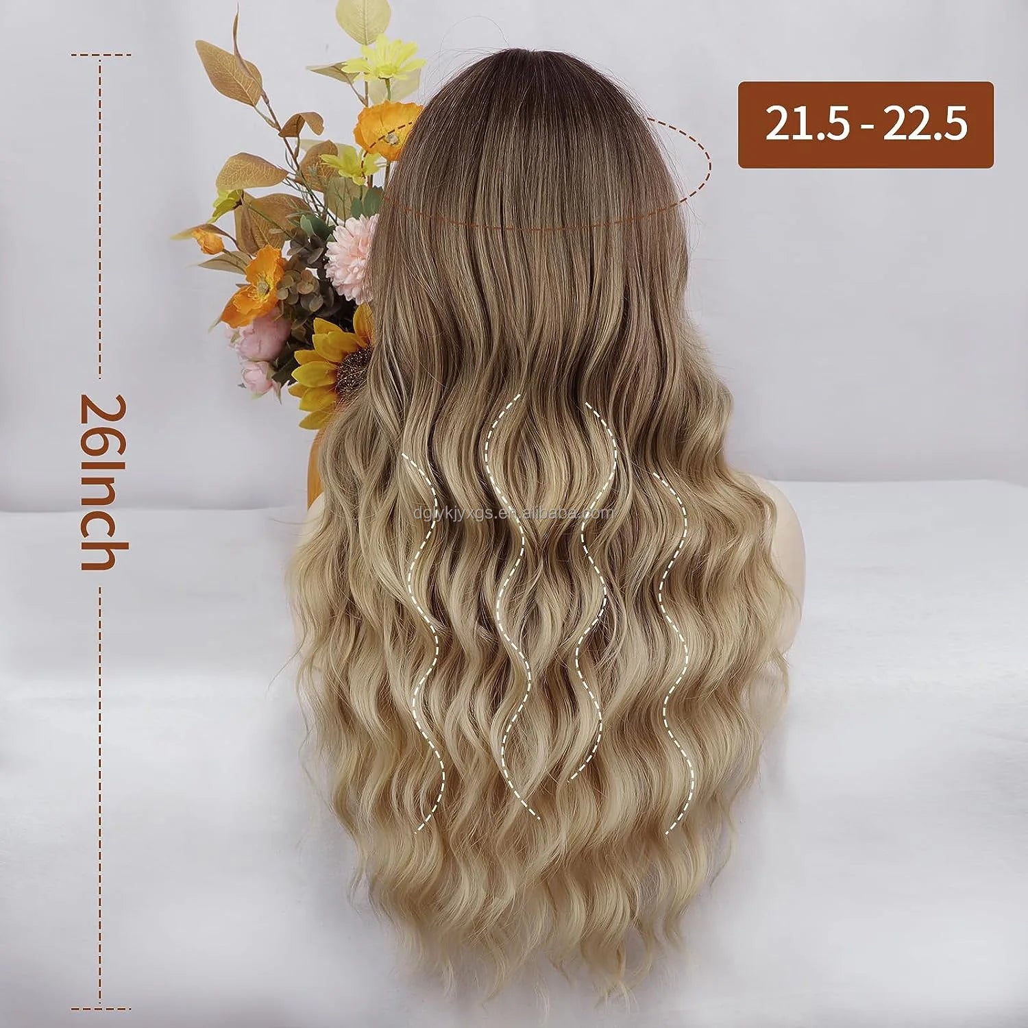 Factory Wholesale 26Inch Bangs Wavy Curly Wigs Black Brown Blonde Auburn Heat Resistant Synthetic Fiber Wigs