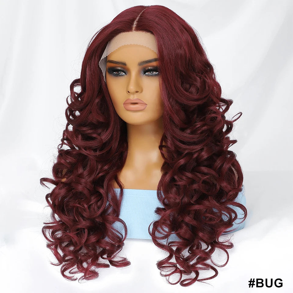 Wholesale Mixed Color HD Frontal Lace Synthetic Hair Wigs Curly Wave Black Brown for Daily Use for Black Women