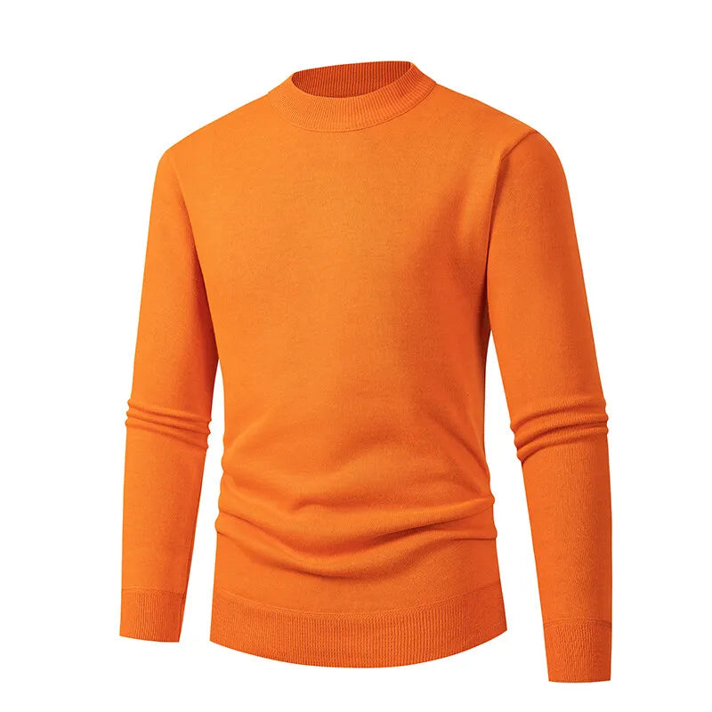 European  American Mock Neck Base Layer Men's Solid Color Sweater Slim Fit Casual Long Sleeve Thermal Knitwear Thick Top