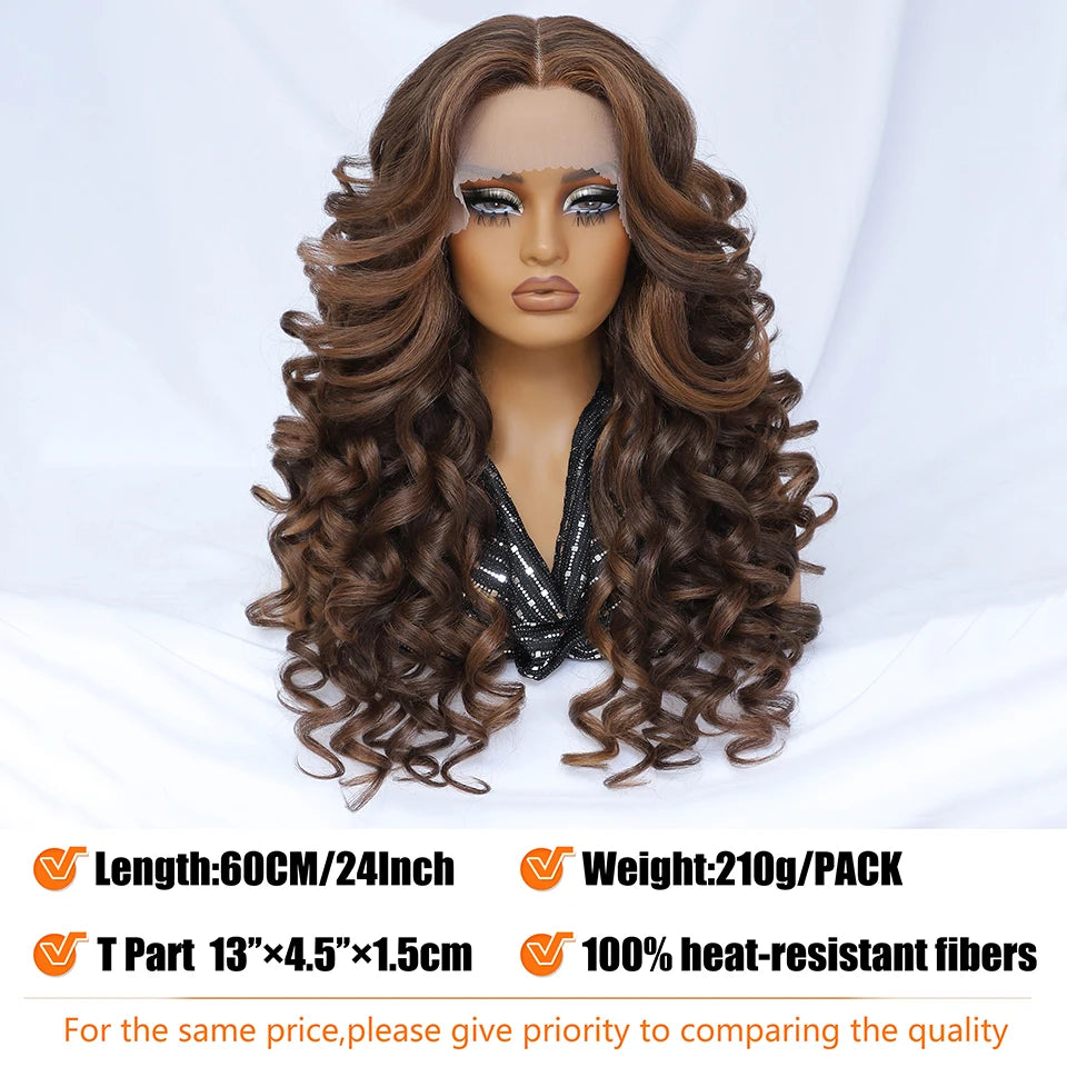 Wholesale Mixed Color HD Frontal Lace Synthetic Hair Wigs Curly Wave Black Brown for Daily Use for Black Women