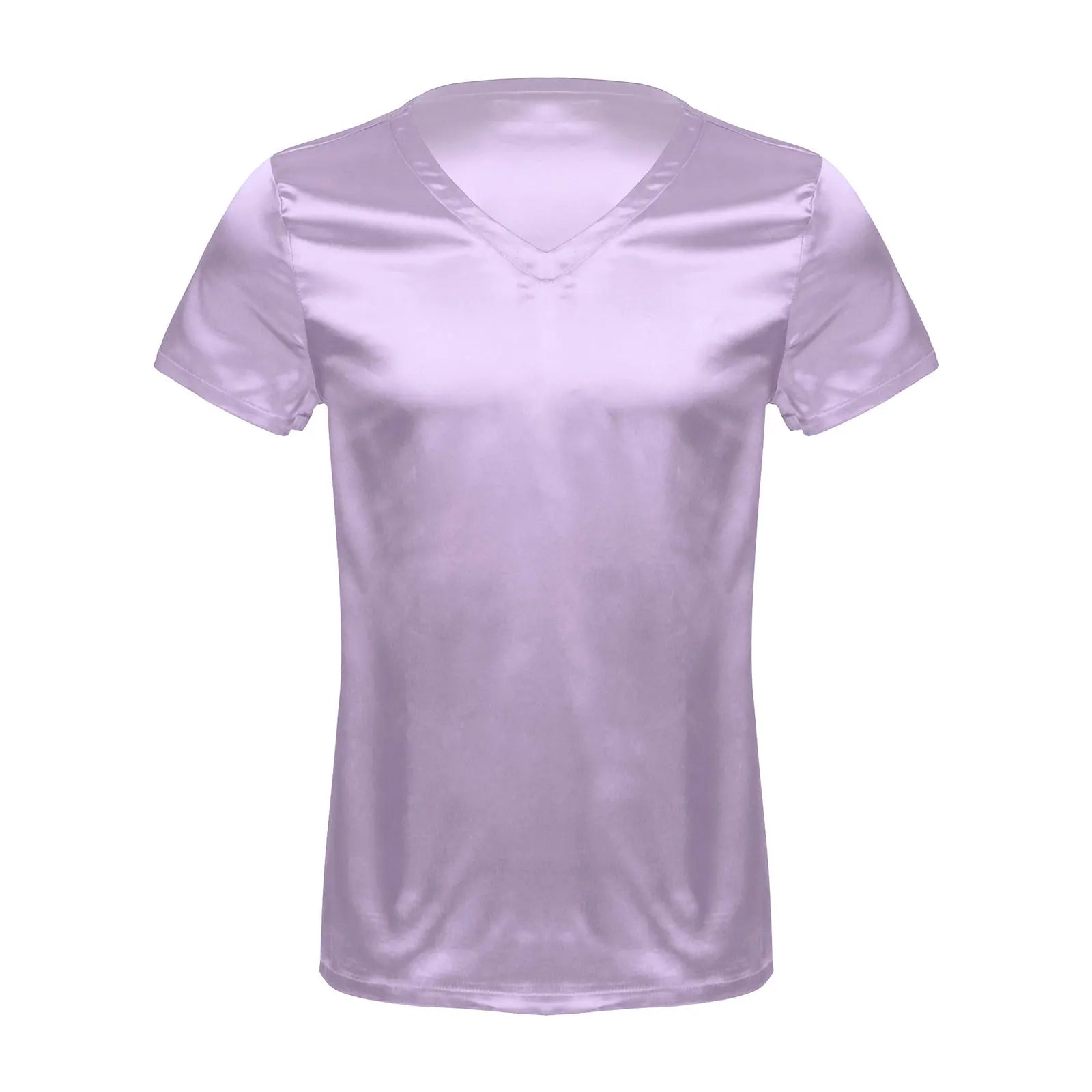 Mens Male Clothing V Neck Short Sleeve Satin Casual Comfortable T-Shirt Loose Pajamas Tops Loungewear Sleepwear Nightwear