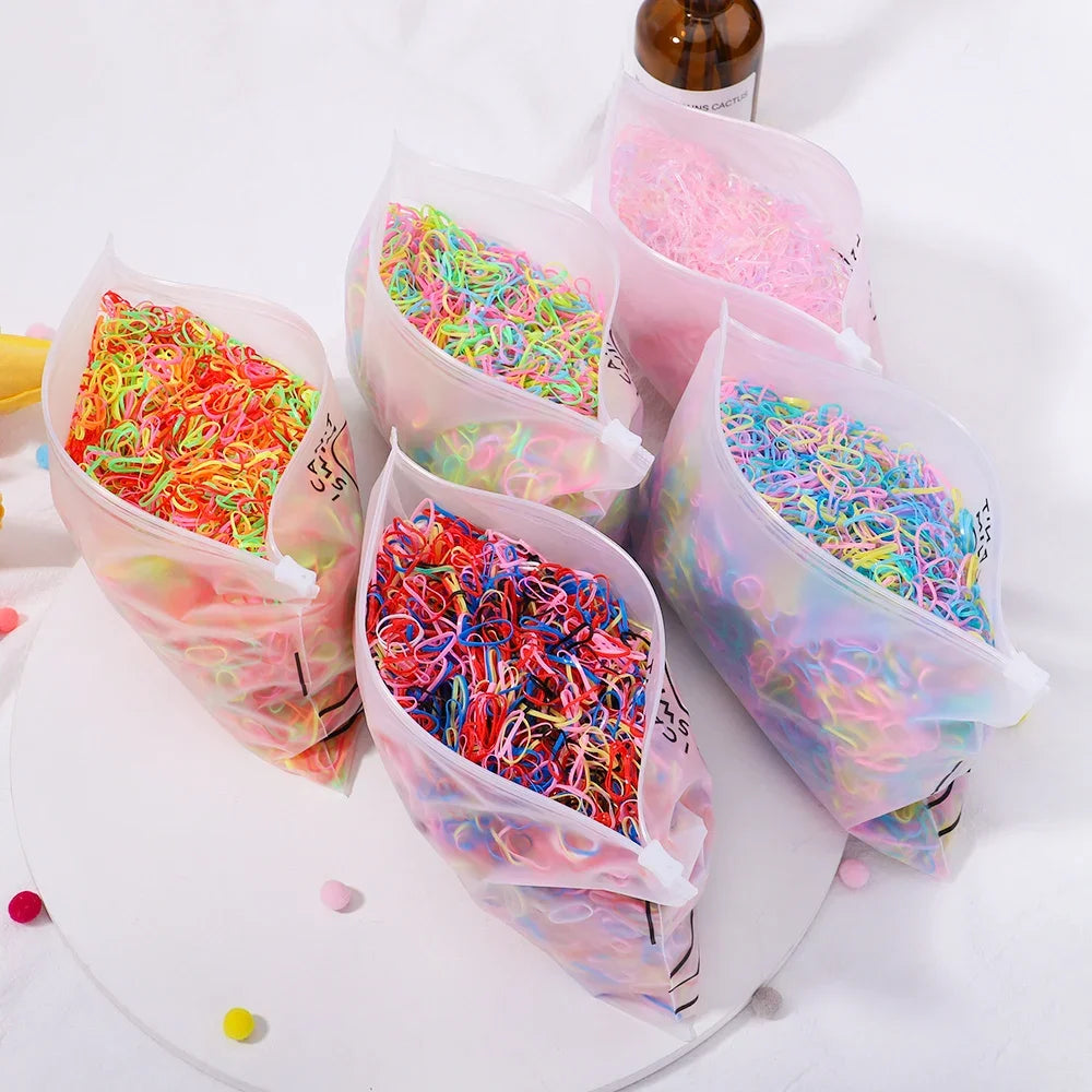 500Pcs Girls Colourful Disposable Rubber Band Elastic Hair Bands Headband Children Ponytail Holder Bands For Kids Accessories