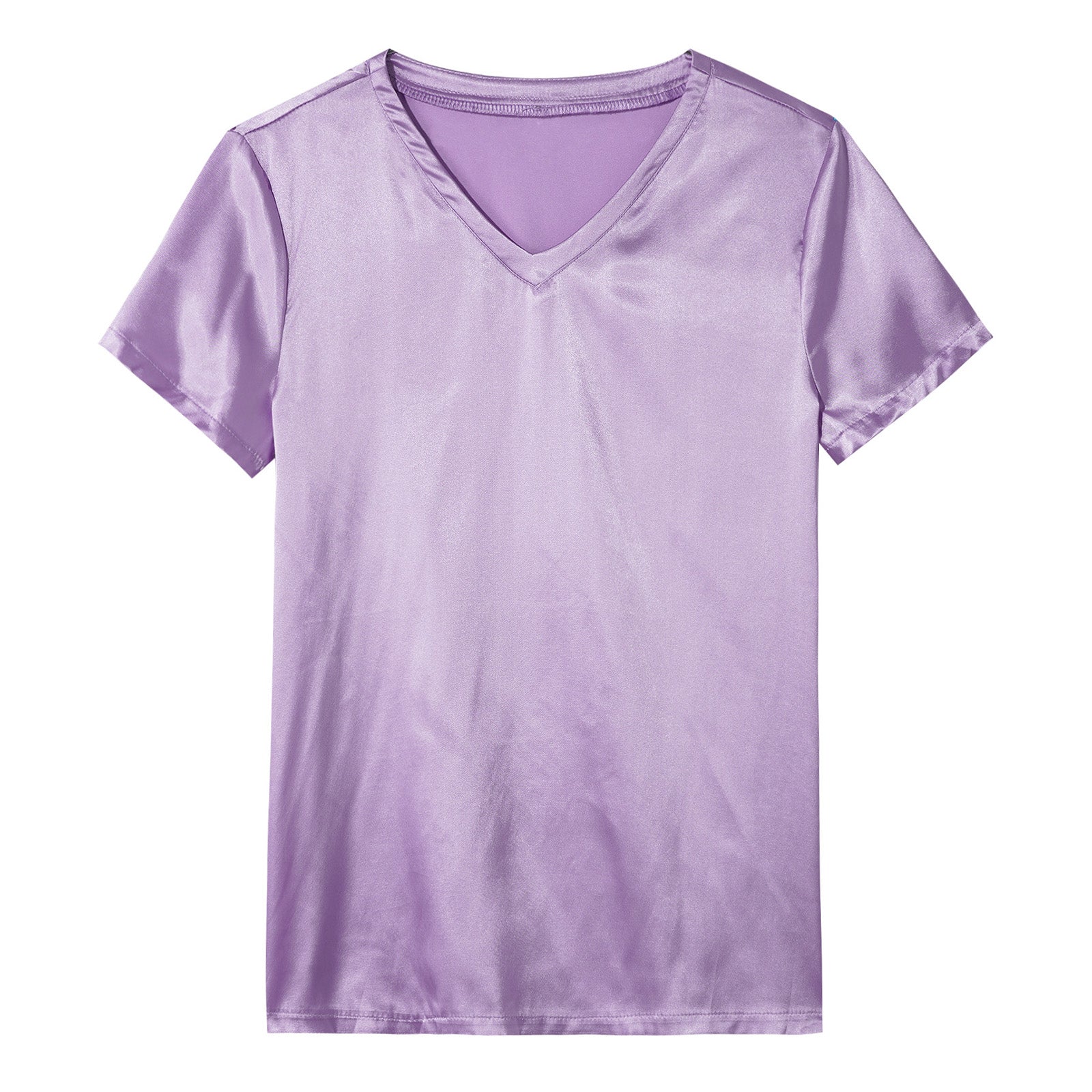 Mens Male Clothing V Neck Short Sleeve Satin Casual Comfortable T-Shirt Loose Pajamas Tops Loungewear Sleepwear Nightwear