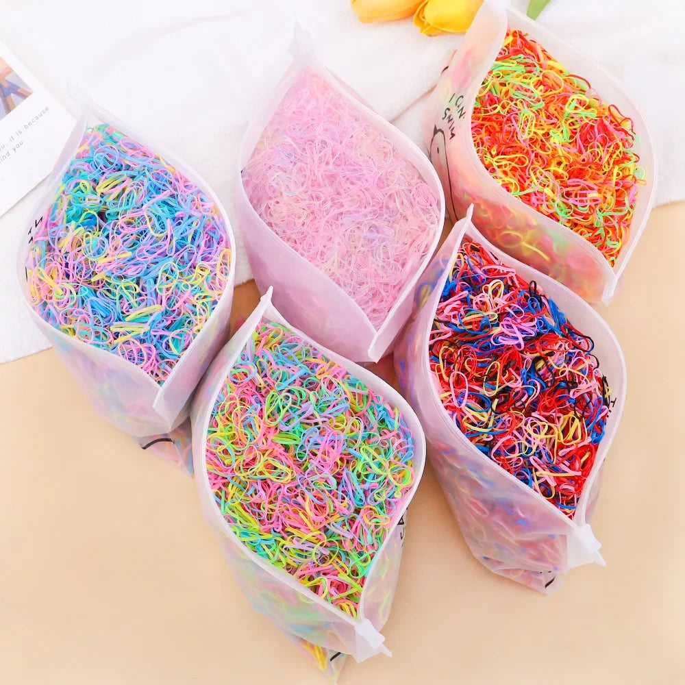 500Pcs Girls Colourful Disposable Rubber Band Elastic Hair Bands Headband Children Ponytail Holder Bands For Kids Accessories