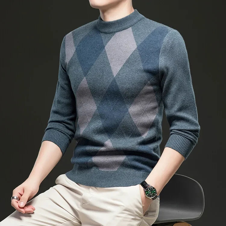 New High Quality Men's  Fashion Business Casual Knitted Sweater Warm Pullover Tops Mens Clothes