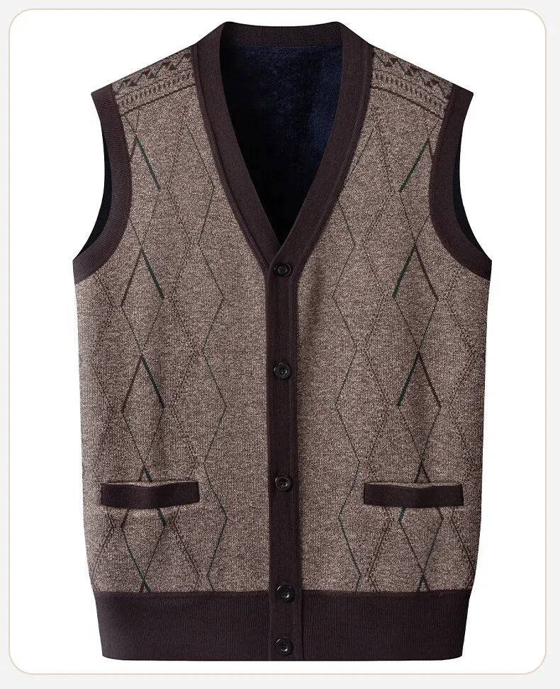 Men Clothes V-Neck Vest Sleeveless Sweater Cardigan Button Down Casual Knit Vests Contrast Mens Spring Autumn Clothes