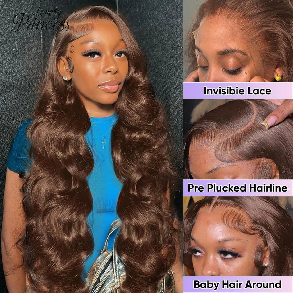 Chocolate Brown Lace Front Wig 13x6 Transparent HD Lace Frontal Wig 100% Colored Body Wave Human Hair Wigs 4x4 5x5 Preplucked