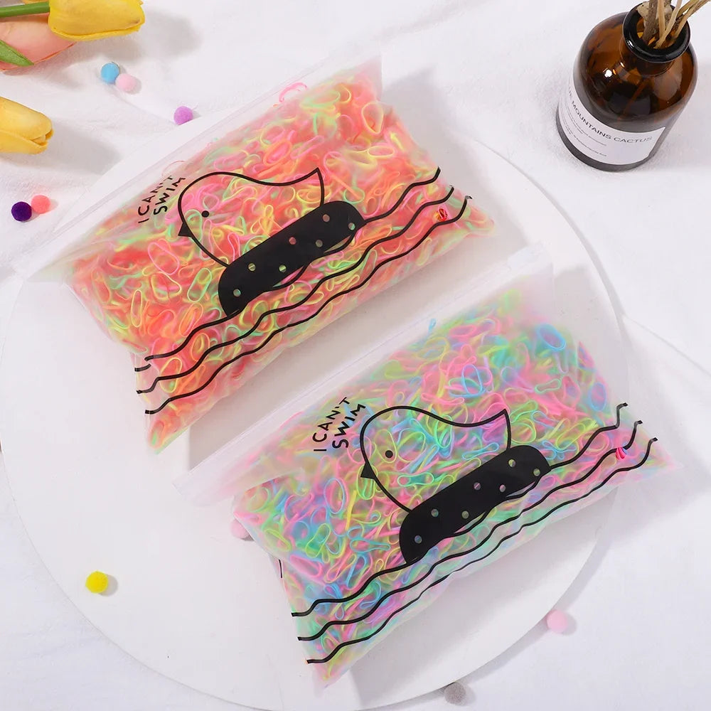 500Pcs Girls Colourful Disposable Rubber Band Elastic Hair Bands Headband Children Ponytail Holder Bands For Kids Accessories