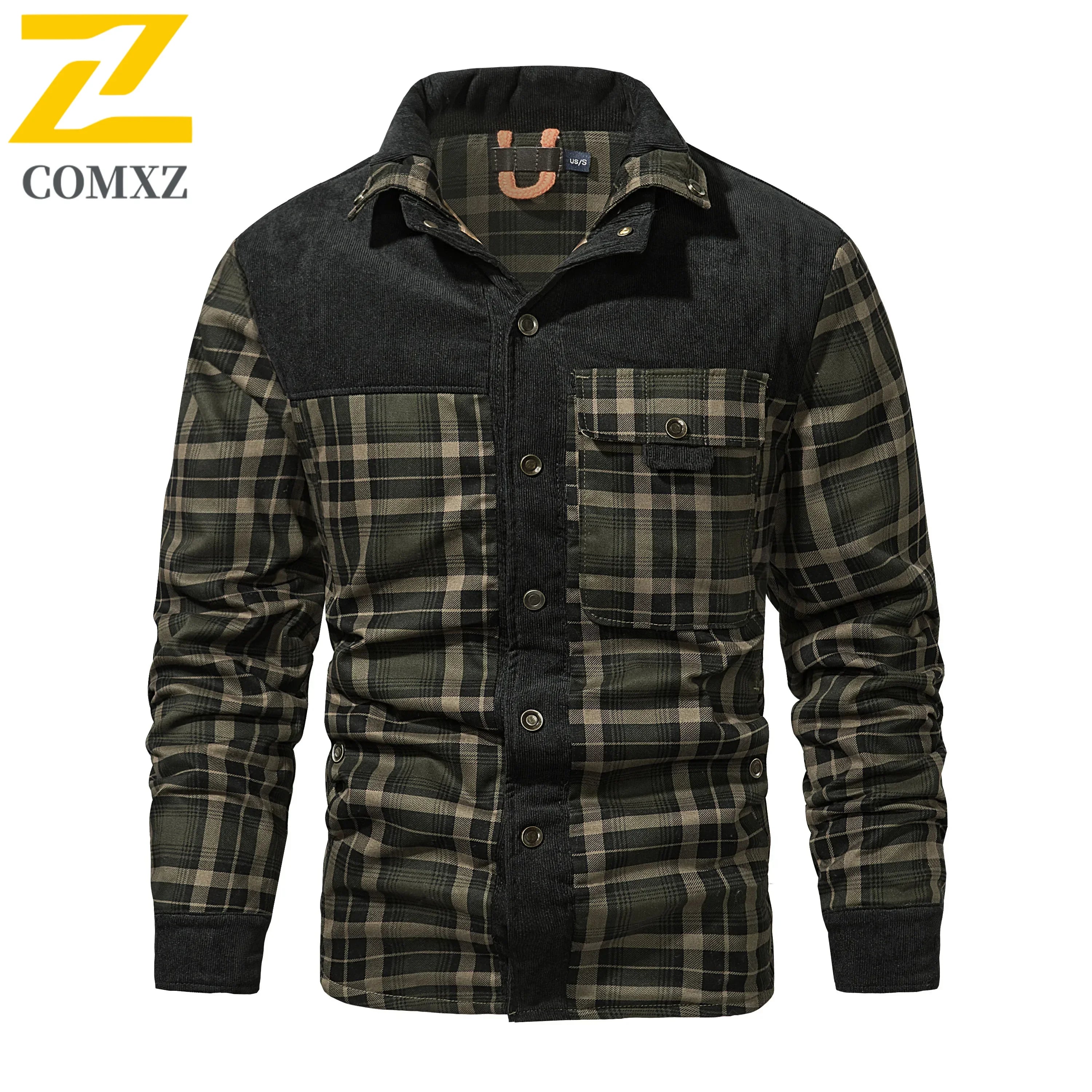 Mens Cotton Jacket Autumn Winter 2025 Check Print Warm Casual Business Office Lapel Coat Man Middle-aged Elderly Cotton Clothes