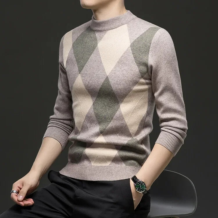 New High Quality Men's  Fashion Business Casual Knitted Sweater Warm Pullover Tops Mens Clothes