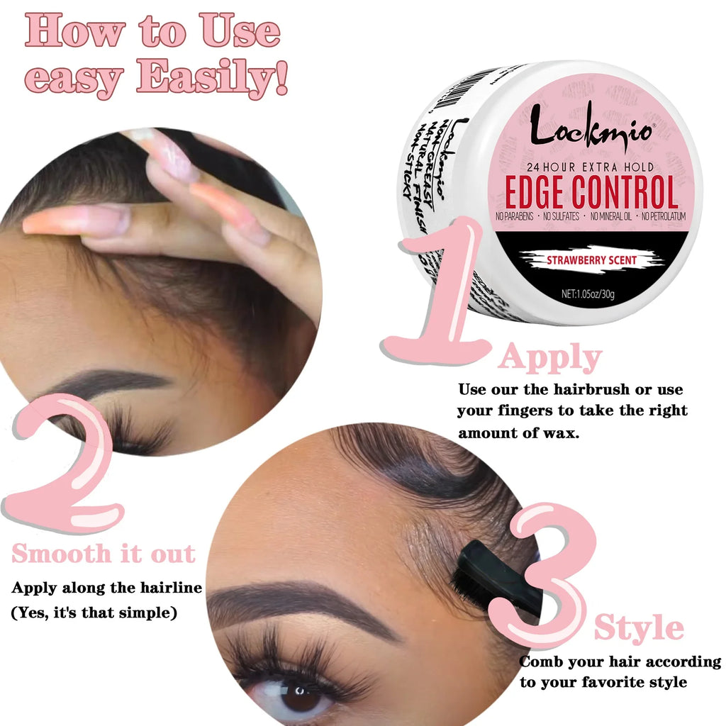 4pcs/Set 30g Edge Control Gel for Women Non-greasy Long Lasting Anti-frizz Wax Natural Ingredients Finishing Gel Cream and Brush