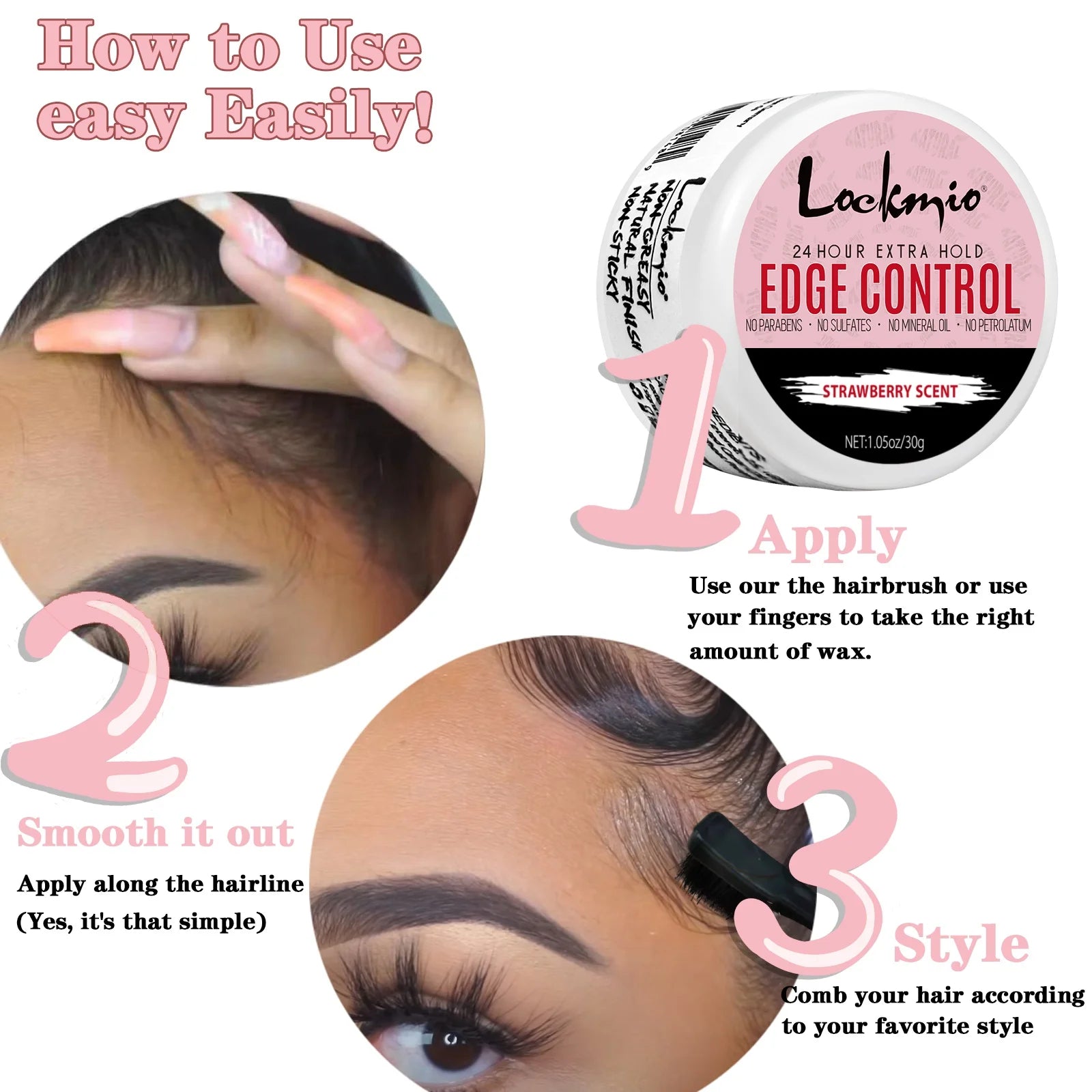 4pcs/Set 30g Edge Control Gel for Women Non-greasy Long Lasting Anti-frizz Wax Natural Ingredients Finishing Gel Cream and Brush