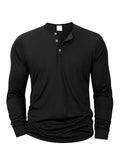 Men's Long Sleeved Henley Neck T-shirt Slim Fit Bottoming Shirt Fitness Tops Tees Button Neck Casual Cozy Tshirt