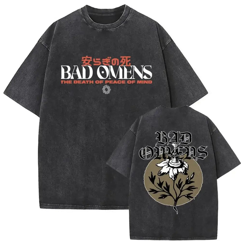 Mens Clothes Tee Shirt Homme Graphic T-Shirts Men Tshirt for Men Ropa Hombre Washed Vintage Bad Omens Print New in Top 61355