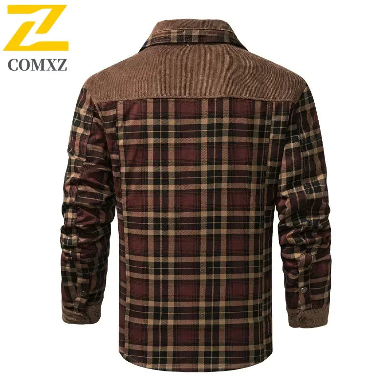Mens Cotton Jacket Autumn Winter 2025 Check Print Warm Casual Business Office Lapel Coat Man Middle-aged Elderly Cotton Clothes