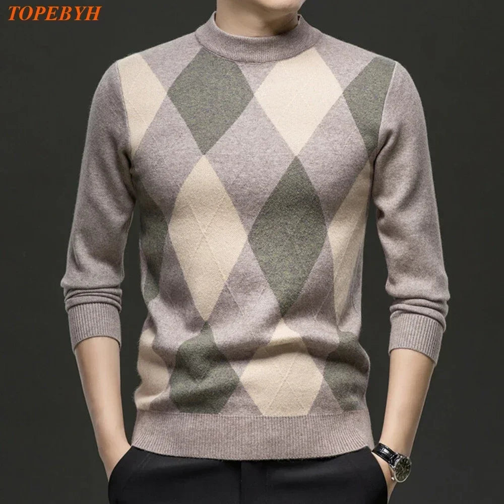 New High Quality Men's  Fashion Business Casual Knitted Sweater Warm Pullover Tops Mens Clothes