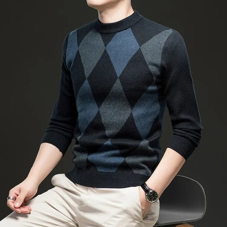 New High Quality Men's  Fashion Business Casual Knitted Sweater Warm Pullover Tops Mens Clothes