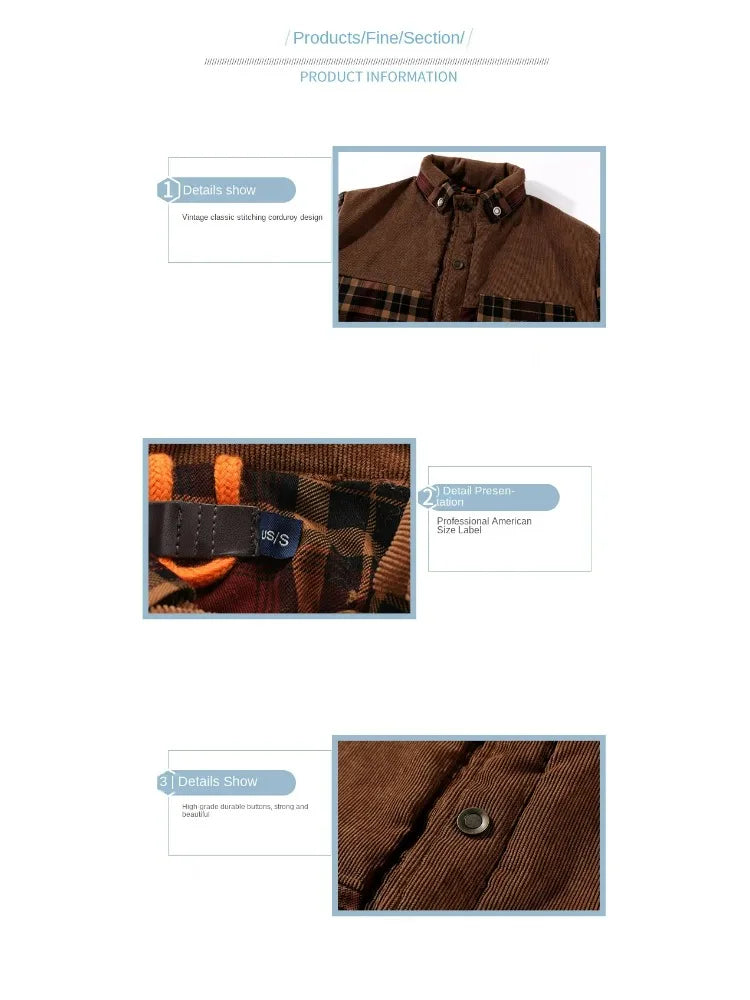 Mens Cotton Jacket Autumn Winter 2025 Check Print Warm Casual Business Office Lapel Coat Man Middle-aged Elderly Cotton Clothes