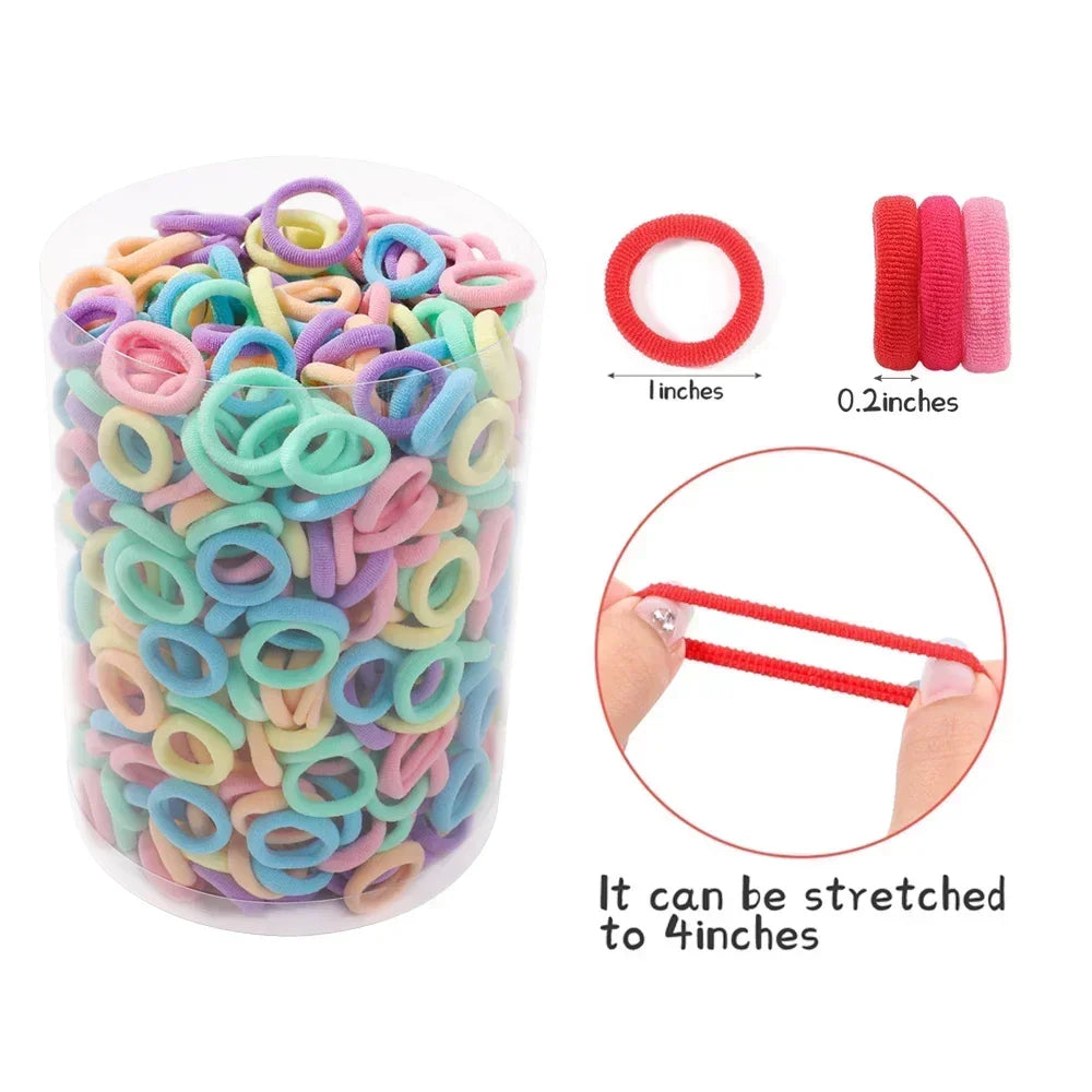 50/100Pcs Colorful Basic Nylon Ealstic Hair Ties for Girls Ponytail Hold Scrunchie Rubber Band Kid Fashion Hair Accessories