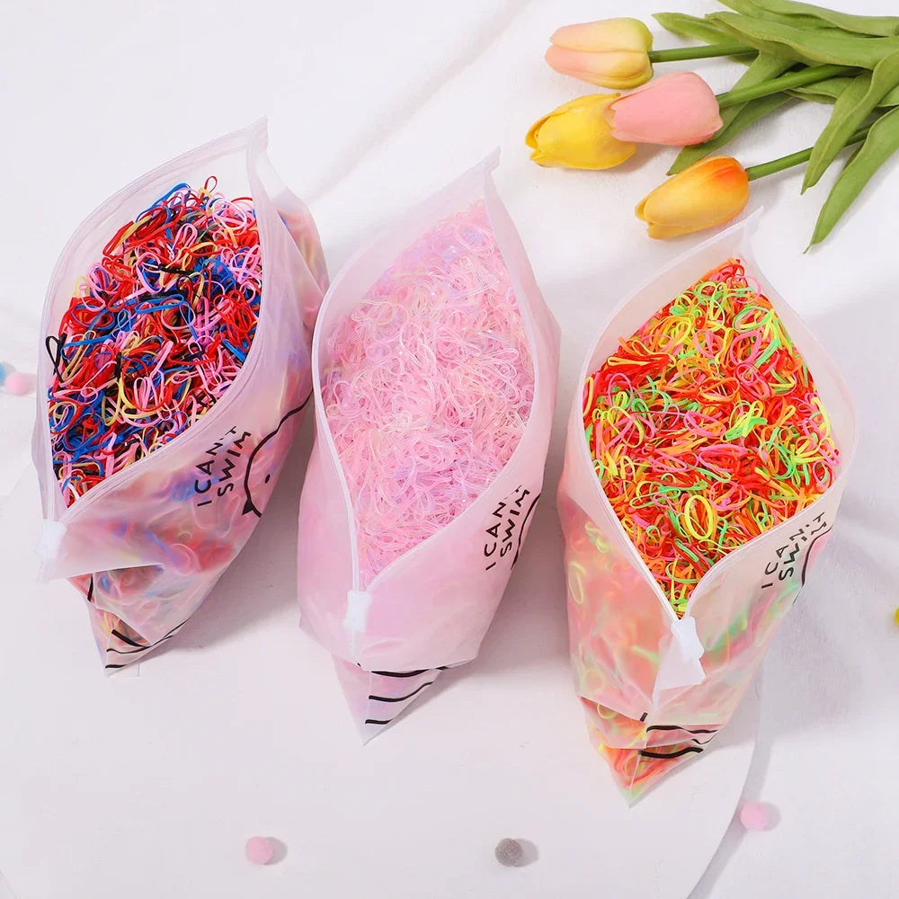 500Pcs Girls Colourful Disposable Rubber Band Elastic Hair Bands Headband Children Ponytail Holder Bands For Kids Accessories