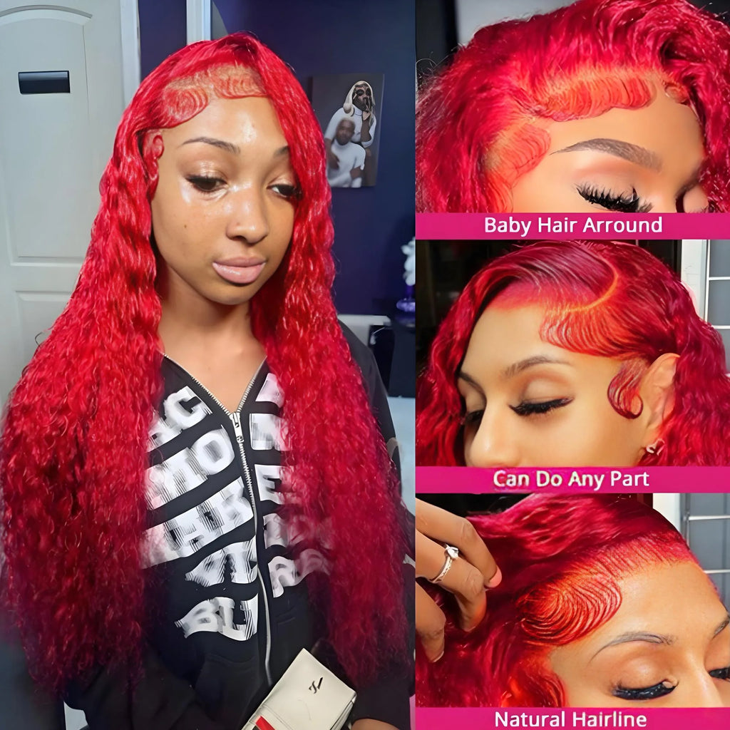 40 Inch Hot Red 13x6 Hd Lace Frontal Wig Deep Wave Wig Human Hair Brazilian Colored Water Wave Lace Front Wig 4x4 5x5 For Women