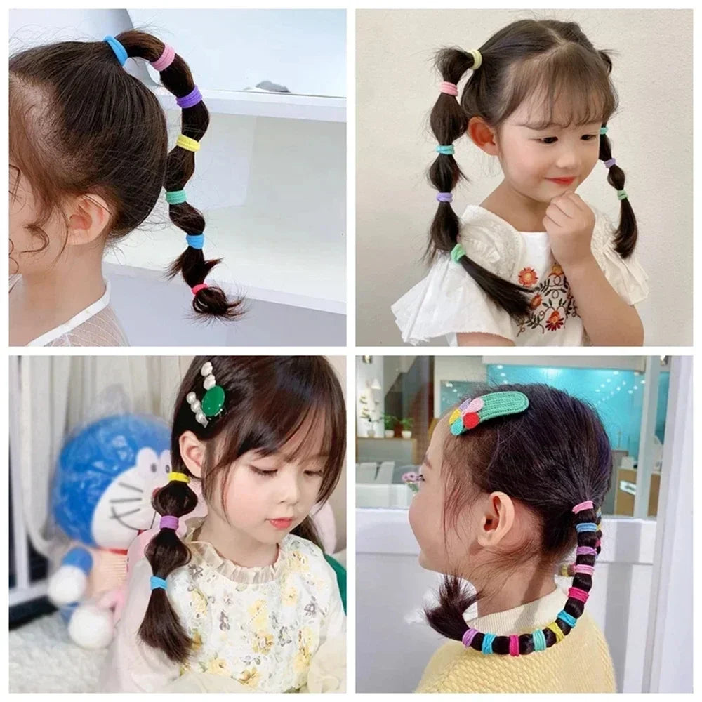50/100Pcs Colorful Basic Nylon Ealstic Hair Ties for Girls Ponytail Hold Scrunchie Rubber Band Kid Fashion Hair Accessories
