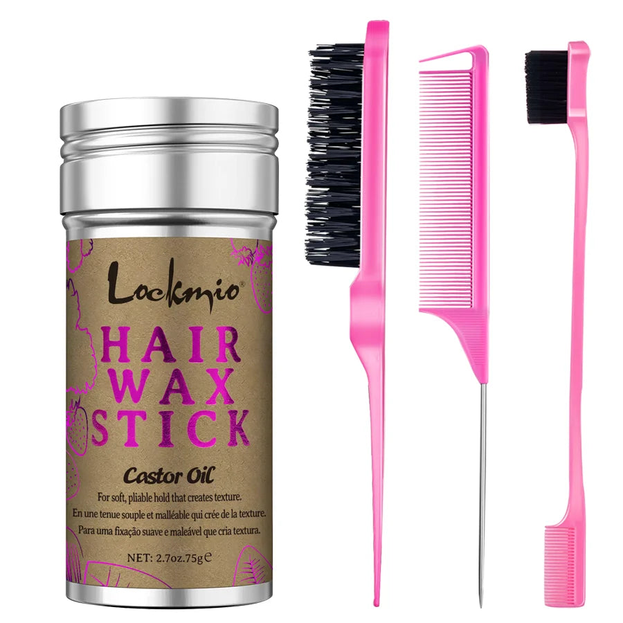 Lockmio 75g Hair Wax Stick With Castor Oil Tames Frizz Smooth Flyaways Strong Hold Edge Styling Finishing Broken Hair Gel