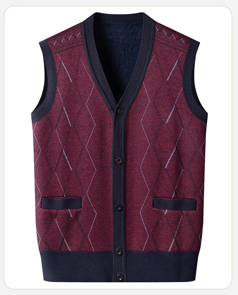 Men Clothes V-Neck Vest Sleeveless Sweater Cardigan Button Down Casual Knit Vests Contrast Mens Spring Autumn Clothes