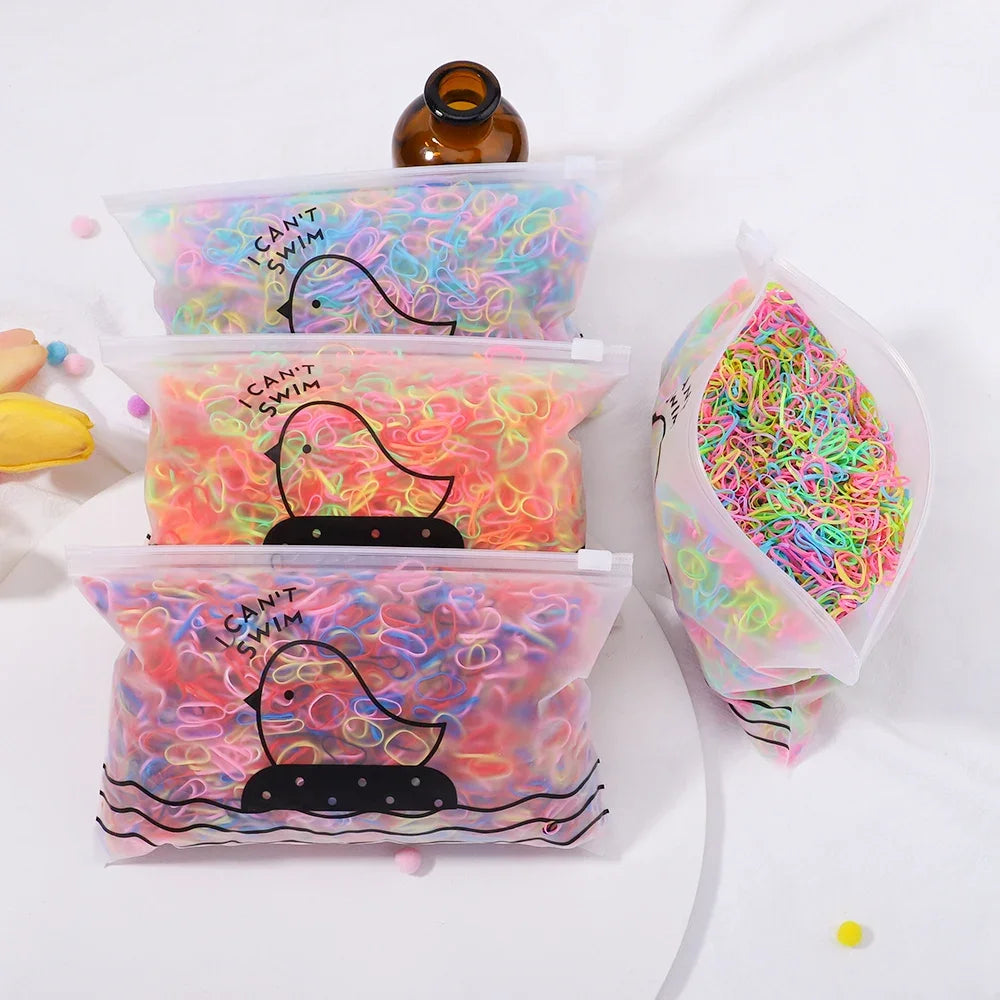 500Pcs Girls Colourful Disposable Rubber Band Elastic Hair Bands Headband Children Ponytail Holder Bands For Kids Accessories