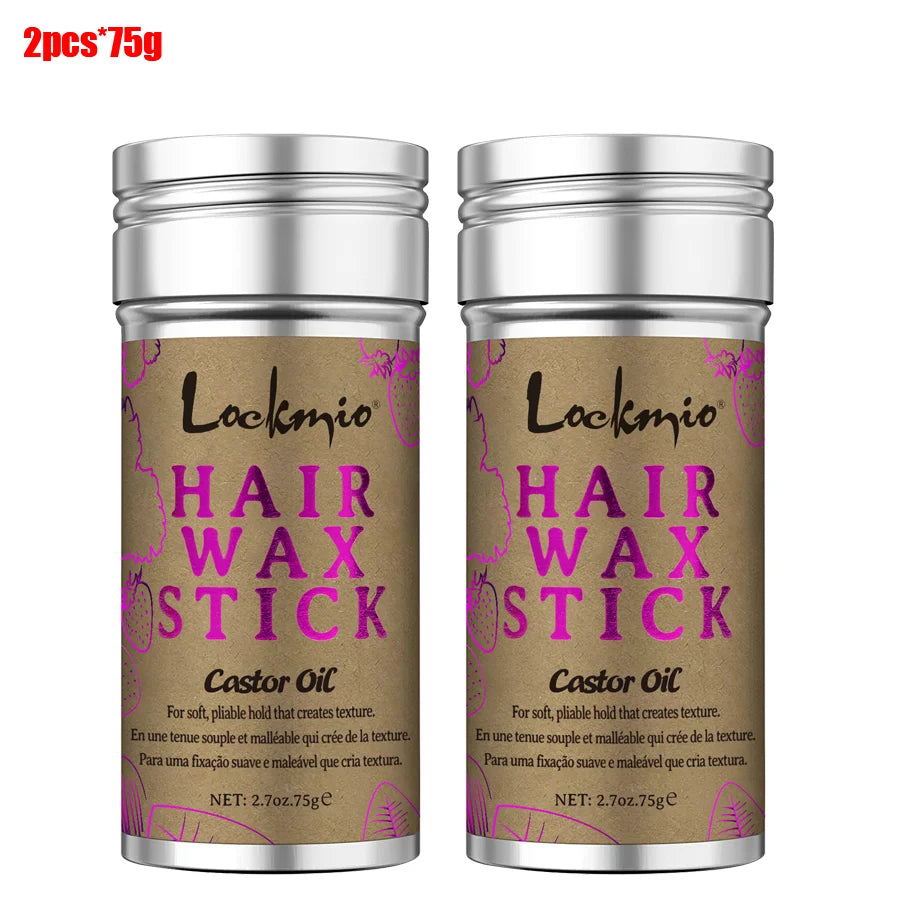 Lockmio 75g Hair Wax Stick With Castor Oil Tames Frizz Smooth Flyaways Strong Hold Edge Styling Finishing Broken Hair Gel