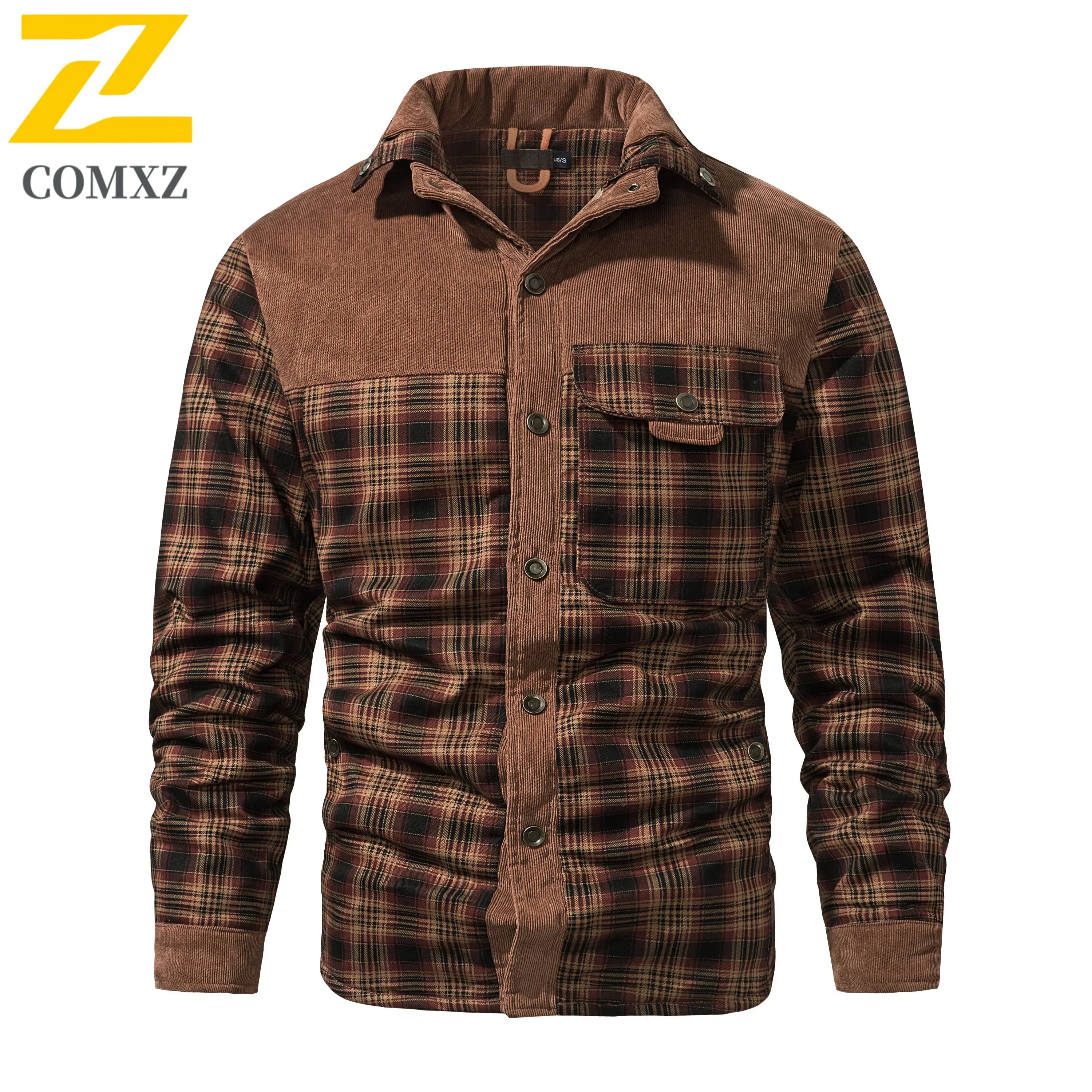 Mens Cotton Jacket Autumn Winter 2025 Check Print Warm Casual Business Office Lapel Coat Man Middle-aged Elderly Cotton Clothes