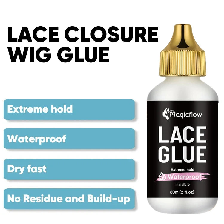 60ml/2fl.oz Waterproof Wig Lace Glue - Strong Hold, Invisible, Quick Dry & Easy Removal - No Odor Adhesive for All Wigs