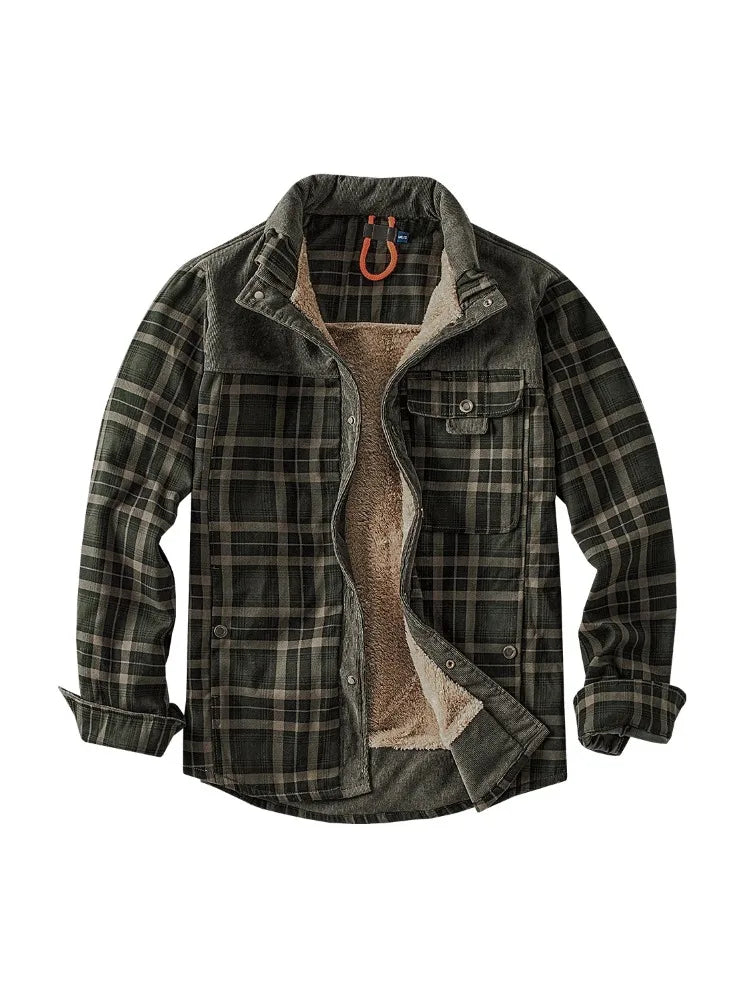 Mens Cotton Jacket Autumn Winter 2025 Check Print Warm Casual Business Office Lapel Coat Man Middle-aged Elderly Cotton Clothes