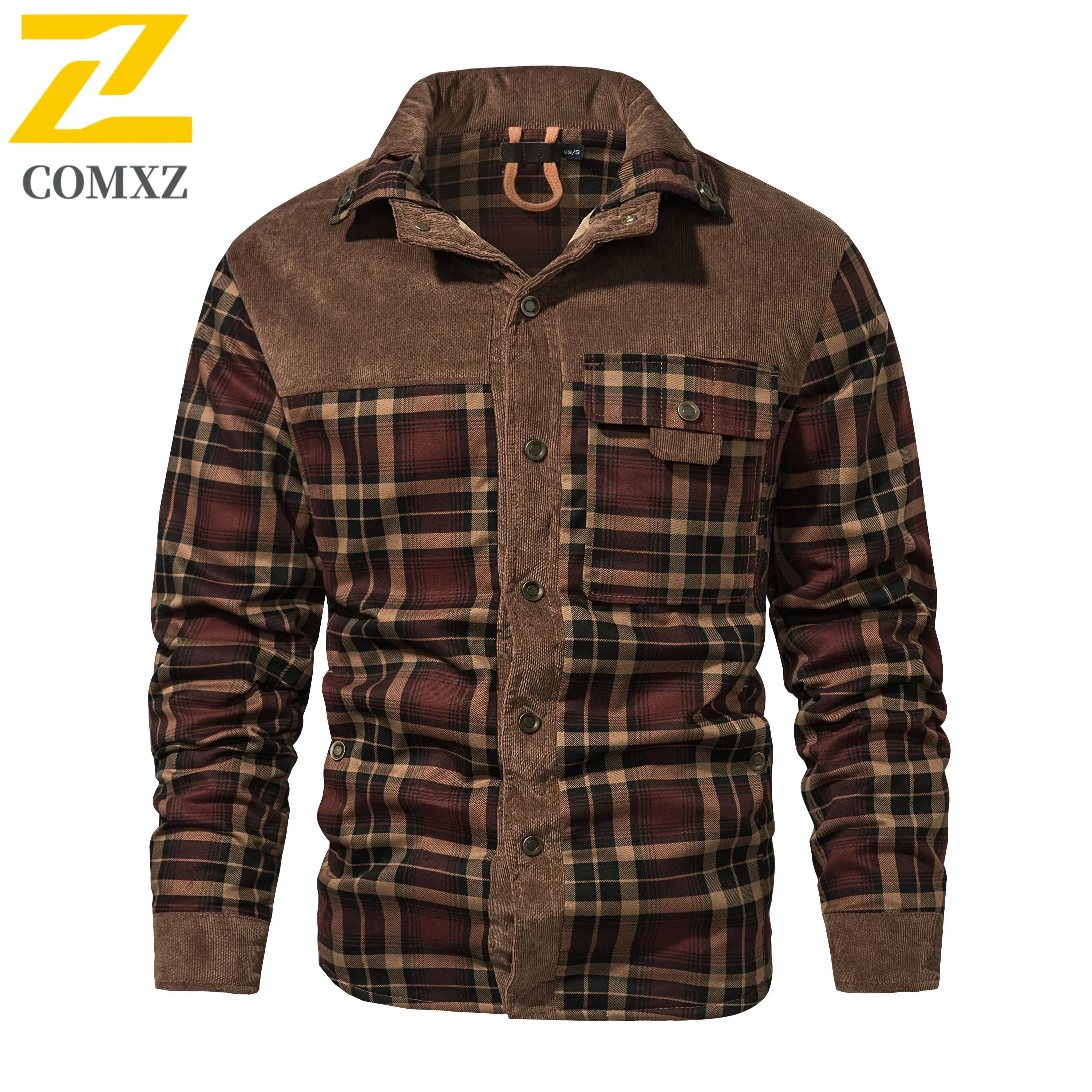 Mens Cotton Jacket Autumn Winter 2025 Check Print Warm Casual Business Office Lapel Coat Man Middle-aged Elderly Cotton Clothes