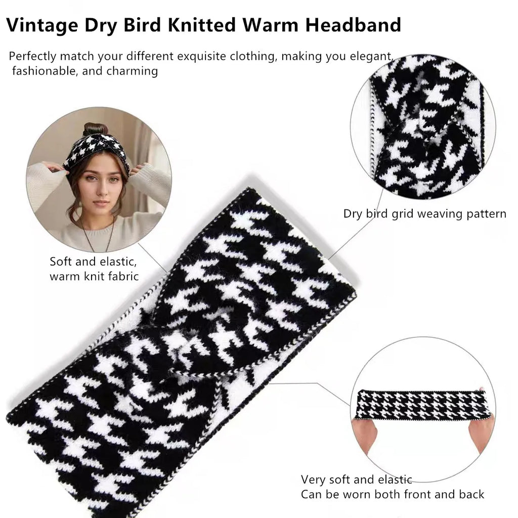 5PCS/3PCS Set Knitted Thousand Bird Fashion Women's Headbands Retro Warm High Elasticity Hairband Hair Accessoires
