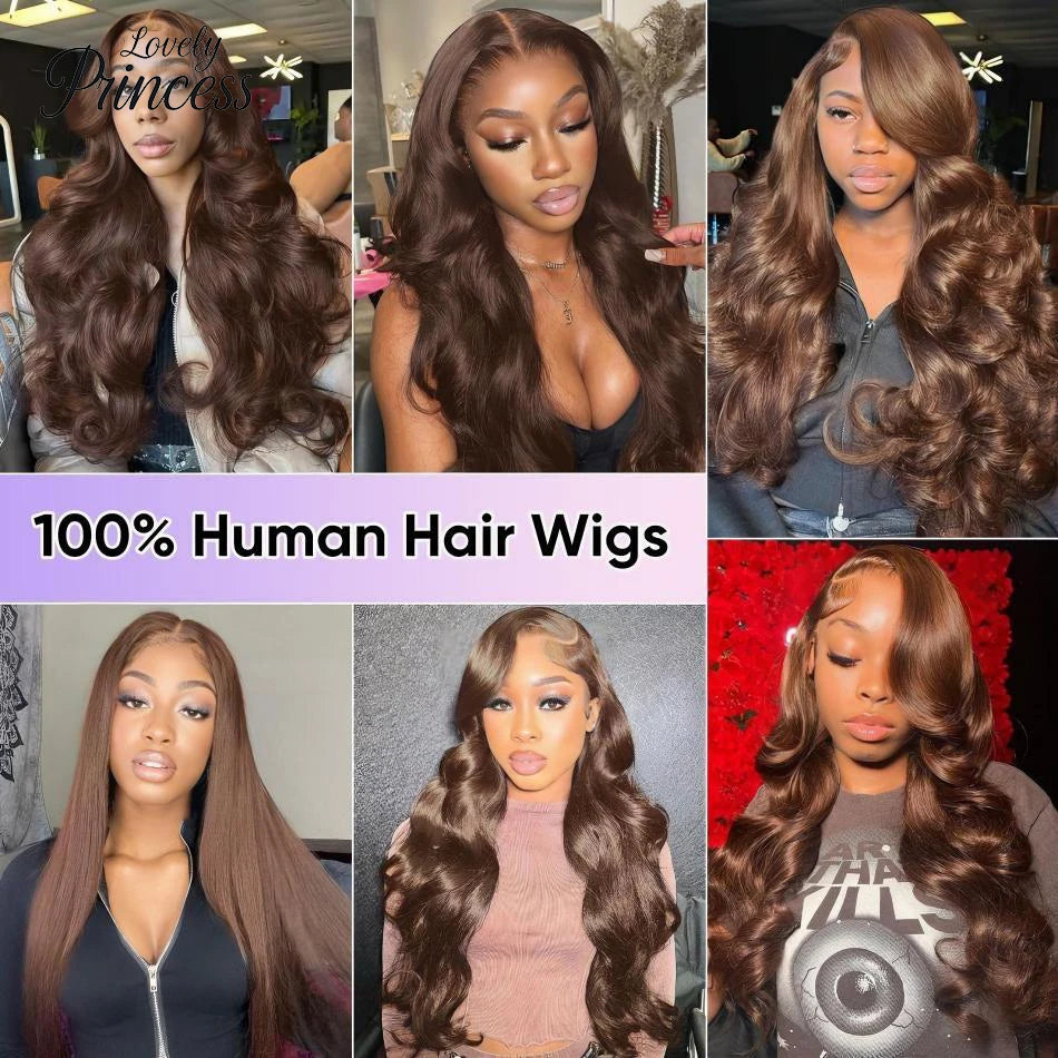 Chocolate Brown Lace Front Wig 13x6 Transparent HD Lace Frontal Wig 100% Colored Body Wave Human Hair Wigs 4x4 5x5 Preplucked