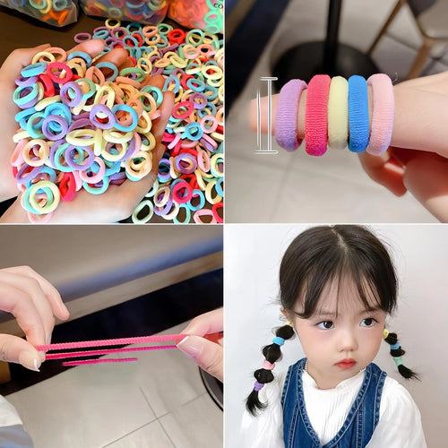 100PCS Girls Colorful Nylon Elastic Hair Bands Ponytail Hold Small Hair Tie Rubber Bands Women Scrunchie Kids Hair Accessories