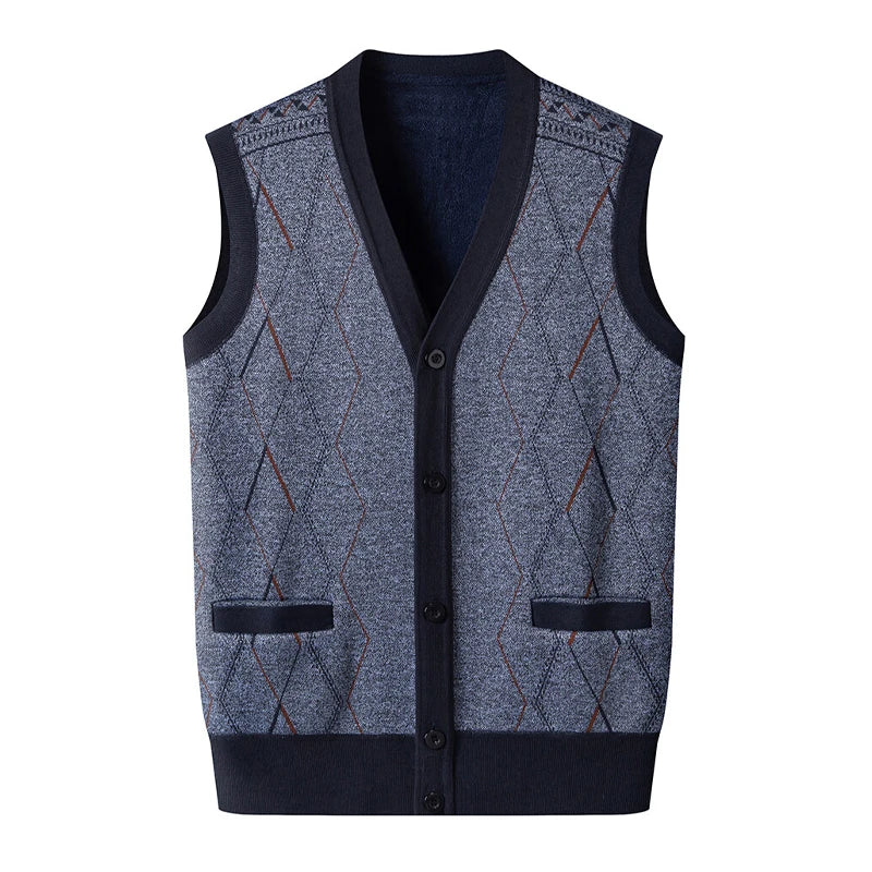 Men Clothes V-Neck Vest Sleeveless Sweater Cardigan Button Down Casual Knit Vests Contrast Mens Spring Autumn Clothes