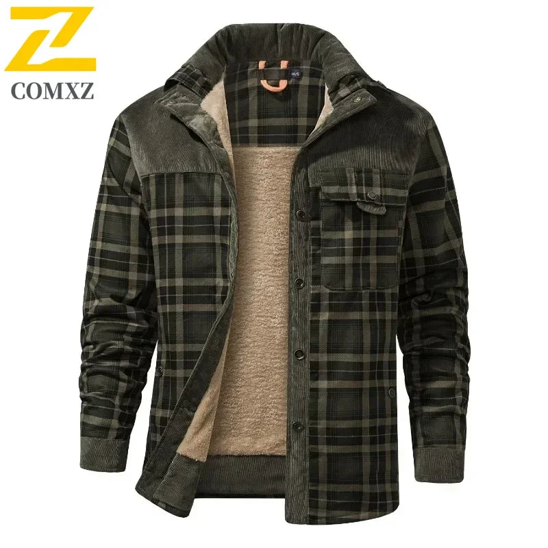 Mens Cotton Jacket Autumn Winter 2025 Check Print Warm Casual Business Office Lapel Coat Man Middle-aged Elderly Cotton Clothes