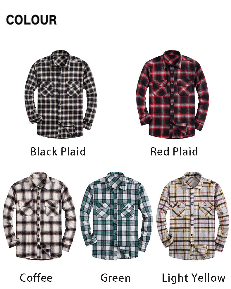 Mens Business Casual Shirts Plaid Flannel Button Down Shirt Classic Shirts Mens Clothes Sports Top