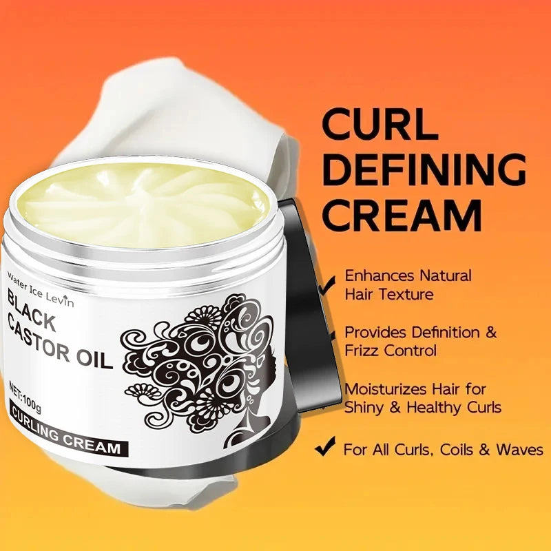 Black Castor Oil Curly Hair Styling Cream - Moisturizing Hair Cream Suitable for Normal Hair, Men and Women, Plant Formula Easy to Use and Carry with Them