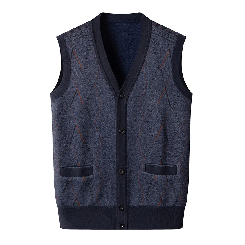 Men Clothes V-Neck Vest Sleeveless Sweater Cardigan Button Down Casual Knit Vests Contrast Mens Spring Autumn Clothes