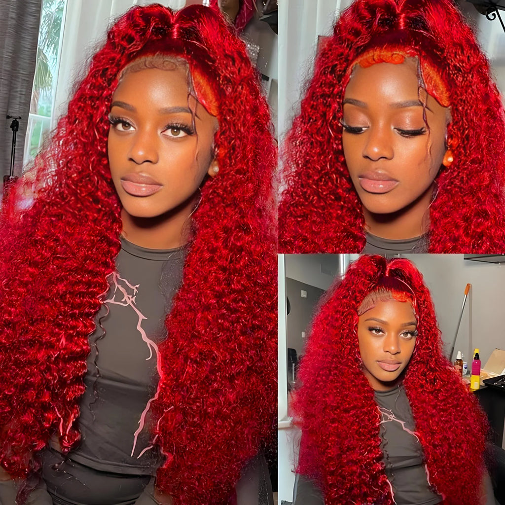 40 Inch Hot Red 13x6 Hd Lace Frontal Wig Deep Wave Wig Human Hair Brazilian Colored Water Wave Lace Front Wig 4x4 5x5 For Women