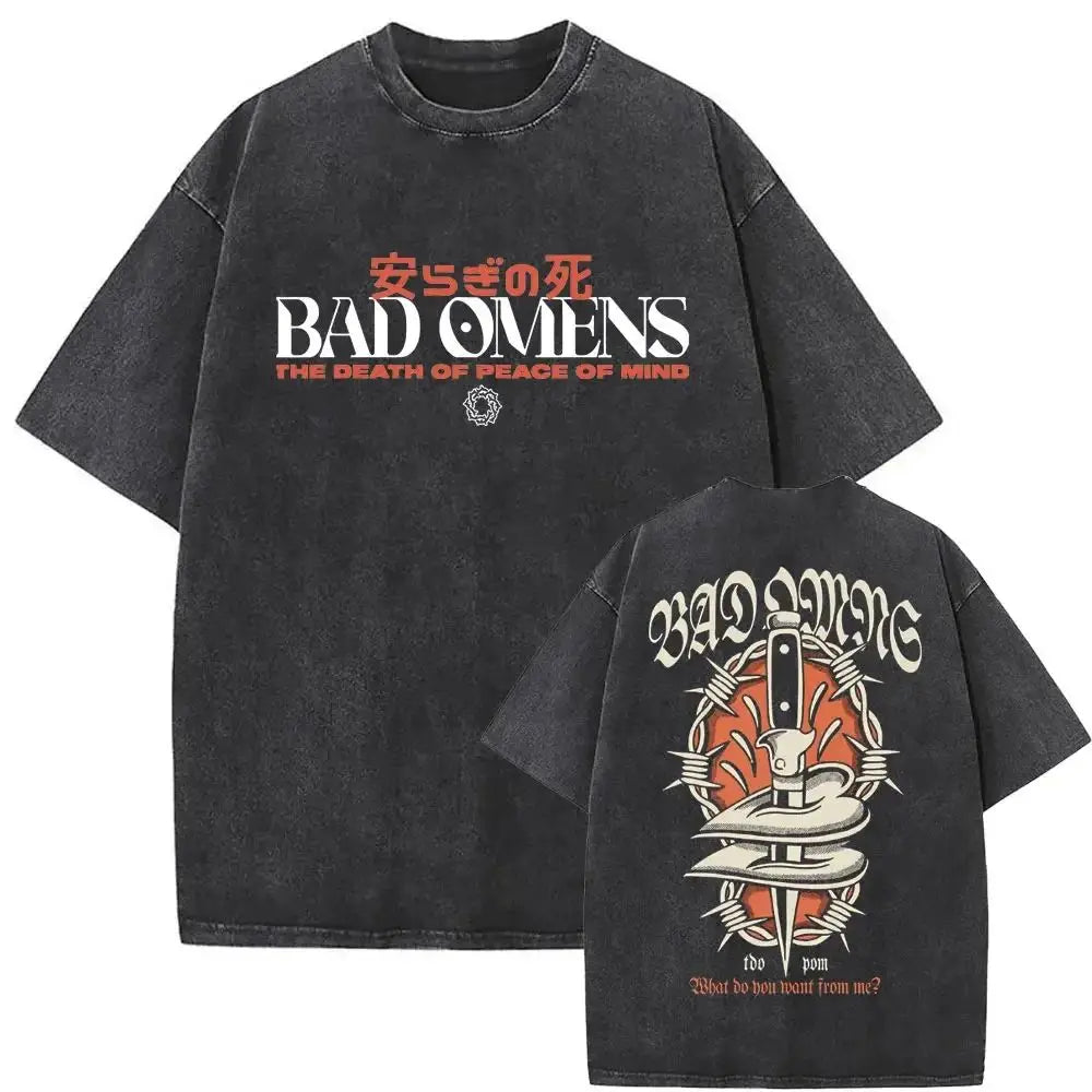 Mens Clothes Tee Shirt Homme Graphic T-Shirts Men Tshirt for Men Ropa Hombre Washed Vintage Bad Omens Print New in Top 61355