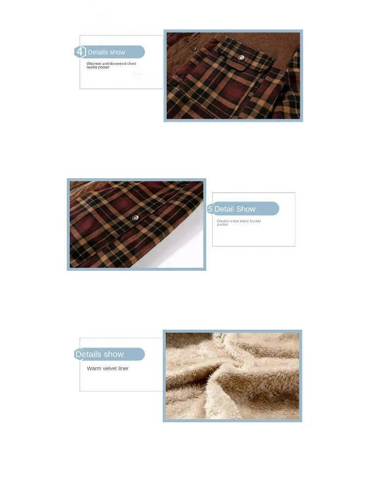 Mens Cotton Jacket Autumn Winter 2025 Check Print Warm Casual Business Office Lapel Coat Man Middle-aged Elderly Cotton Clothes